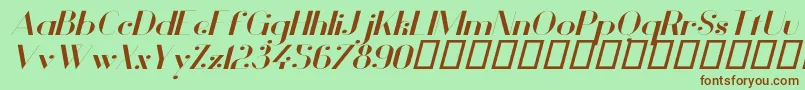 Fonte VanityBoldWideItalic – fontes marrons em um fundo verde