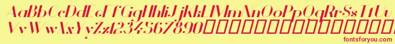 Fonte VanityBoldWideItalic – fontes vermelhas em um fundo amarelo