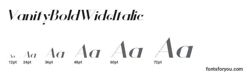 Размеры шрифта VanityBoldWideItalic