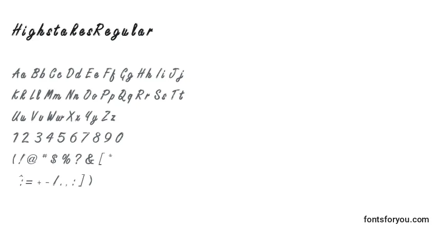 Шрифт HighstakesRegular – алфавит, цифры, специальные символы