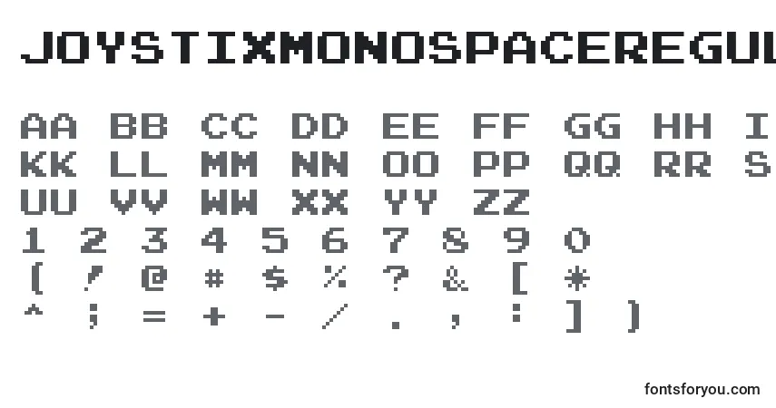 Czcionka JoystixmonospaceRegular – alfabet, cyfry, specjalne znaki