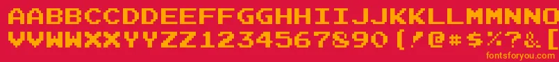 JoystixmonospaceRegular-Schriftart – Orangefarbene Schriften auf rotem Hintergrund