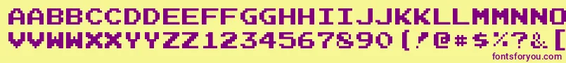 JoystixmonospaceRegular-Schriftart – Violette Schriften auf gelbem Hintergrund