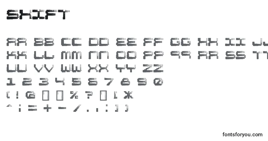 Czcionka Shift – alfabet, cyfry, specjalne znaki