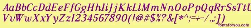 DustismoRomanBoldItalic Font – Purple Fonts on Yellow Background