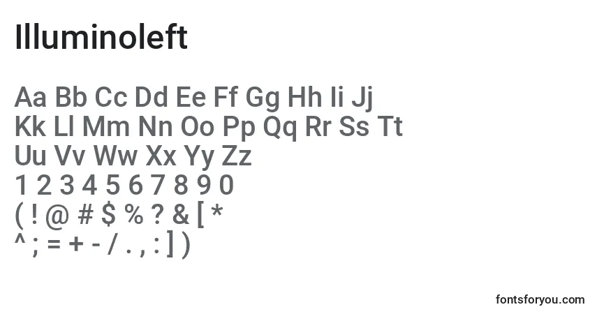 Czcionka Illuminoleft – alfabet, cyfry, specjalne znaki