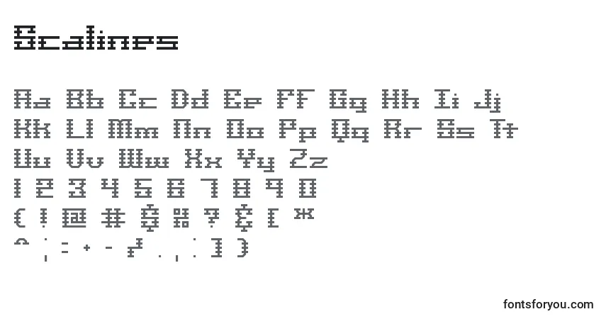 A fonte Scalines – alfabeto, números, caracteres especiais