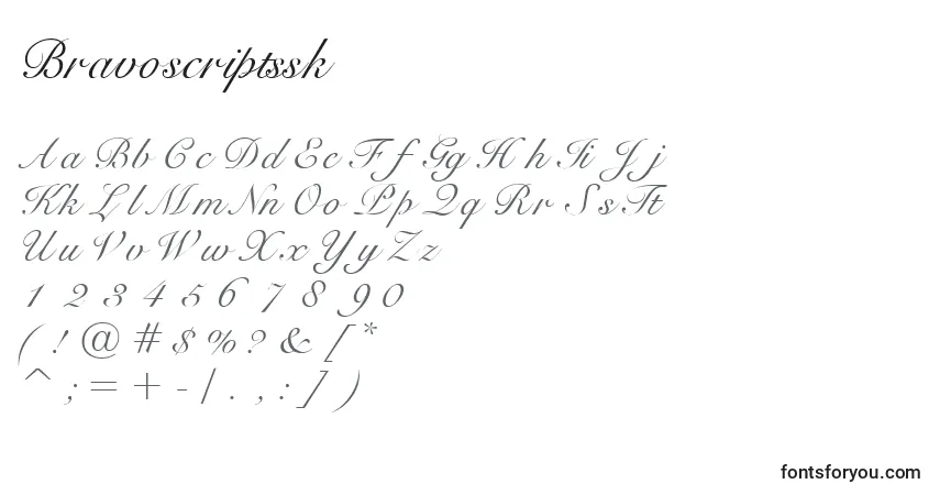 Czcionka Bravoscriptssk – alfabet, cyfry, specjalne znaki