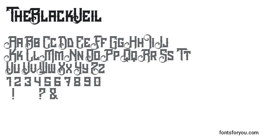 Schriftart TheBlackVeil – Alphabet, Zahlen, spezielle Symbole