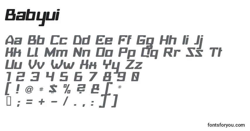 Шрифт Babyui – алфавит, цифры, специальные символы