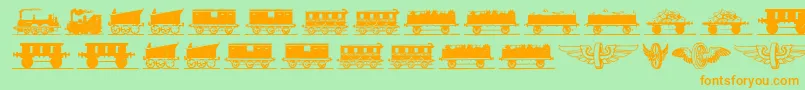 フォントEisenbahn – オレンジの文字が緑の背景にあります。