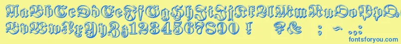 フォントProclamateRibbon – 青い文字が黄色の背景にあります。