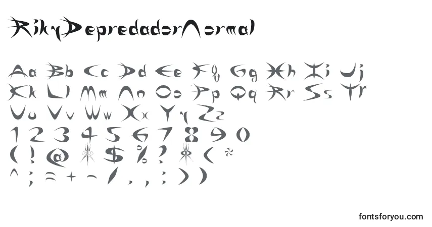 A fonte RikyDepredadorNormal – alfabeto, números, caracteres especiais