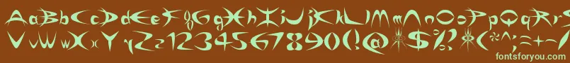 フォントRikyDepredadorNormal – 緑色の文字が茶色の背景にあります。