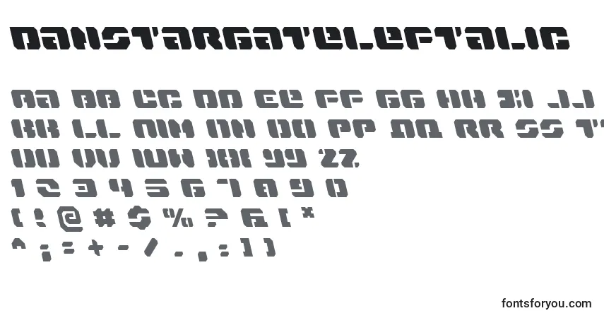 DanStargateLeftalicフォント–アルファベット、数字、特殊文字