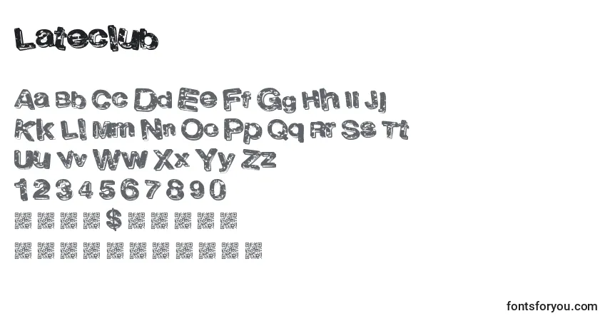 Czcionka Lateclub – alfabet, cyfry, specjalne znaki