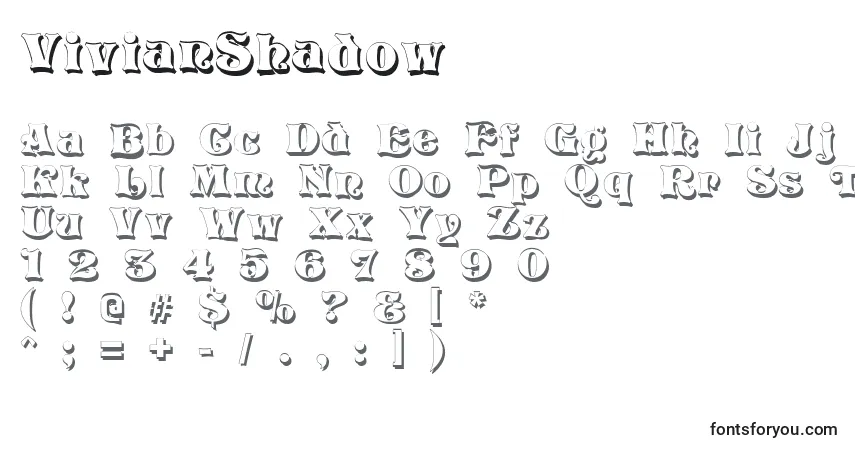Czcionka VivianShadow – alfabet, cyfry, specjalne znaki