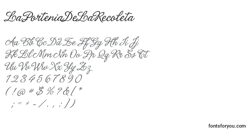 Schriftart LaPorteniaDeLaRecoleta – Alphabet, Zahlen, spezielle Symbole