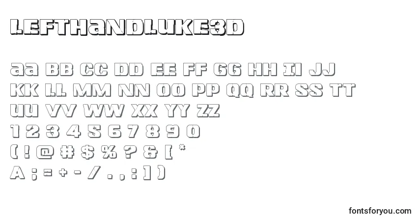 A fonte Lefthandluke3D – alfabeto, números, caracteres especiais