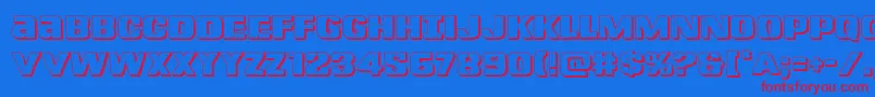 Lefthandluke3D-Schriftart – Rote Schriften auf blauem Hintergrund