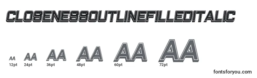 ClosenessOutlineFilledItalic Font Sizes