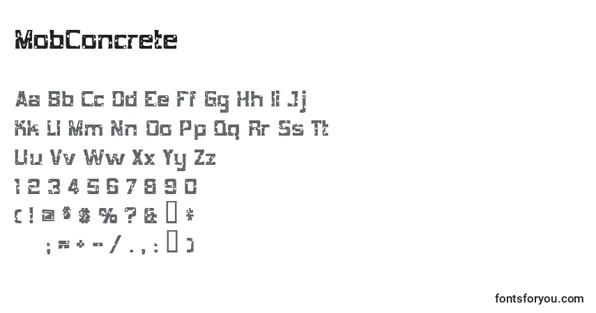 Czcionka MobConcrete – alfabet, cyfry, specjalne znaki