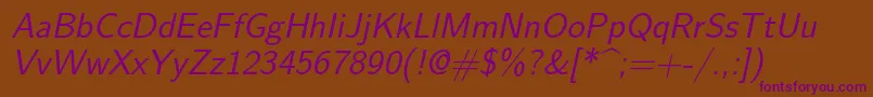 Lmsans12Oblique Font – Purple Fonts on Brown Background