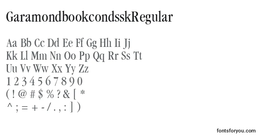 A fonte GaramondbookcondsskRegular – alfabeto, números, caracteres especiais