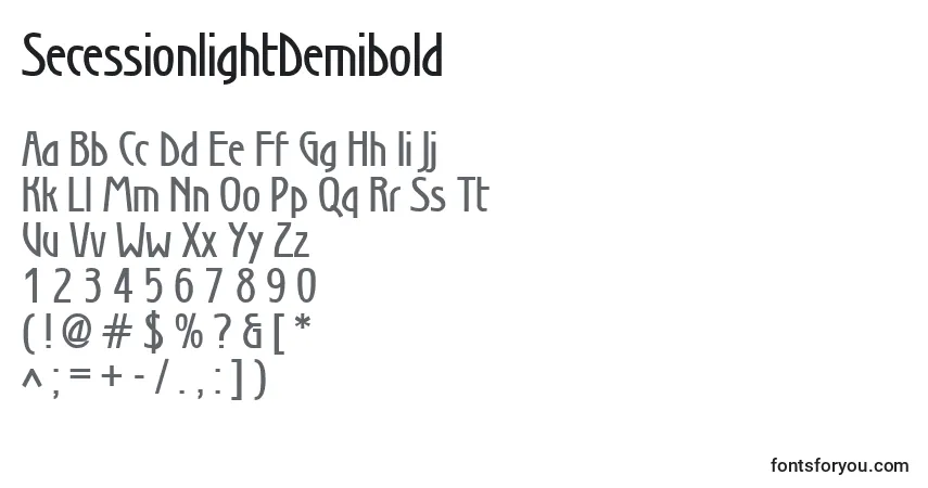 Шрифт SecessionlightDemibold – алфавит, цифры, специальные символы