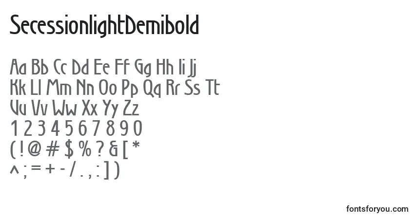 Czcionka SecessionlightDemibold – alfabet, cyfry, specjalne znaki