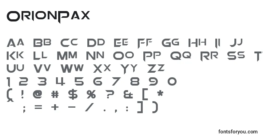 A fonte OrionPax – alfabeto, números, caracteres especiais