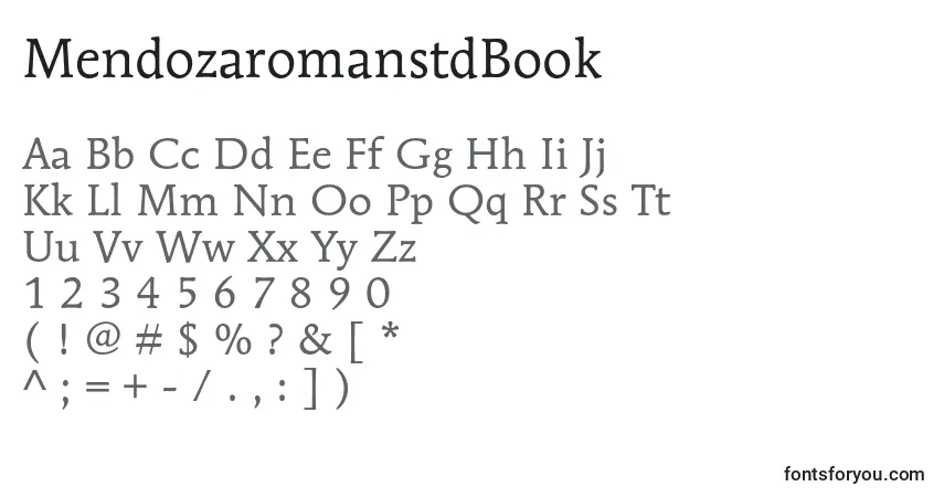 Czcionka MendozaromanstdBook – alfabet, cyfry, specjalne znaki