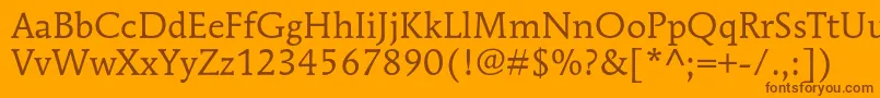 MendozaromanstdBook-fontti – ruskeat fontit oranssilla taustalla