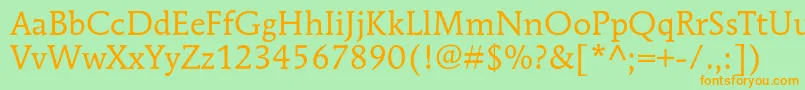 MendozaromanstdBook-Schriftart – Orangefarbene Schriften auf grünem Hintergrund