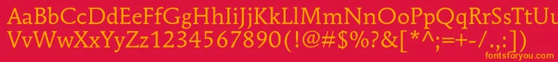 MendozaromanstdBook-Schriftart – Orangefarbene Schriften auf rotem Hintergrund
