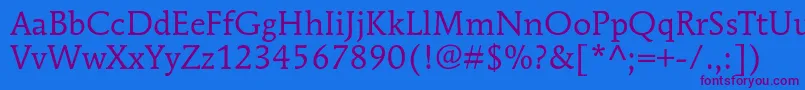 MendozaromanstdBook-Schriftart – Violette Schriften auf blauem Hintergrund
