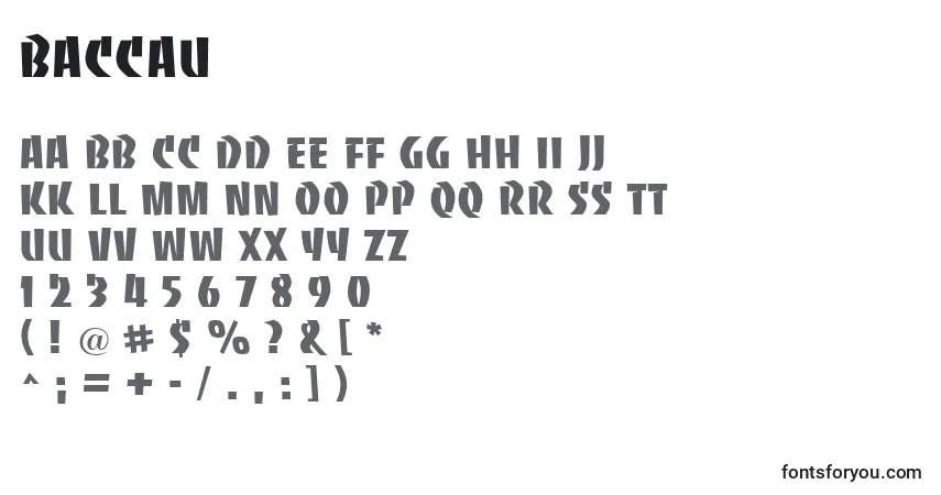 A fonte Baccau – alfabeto, números, caracteres especiais