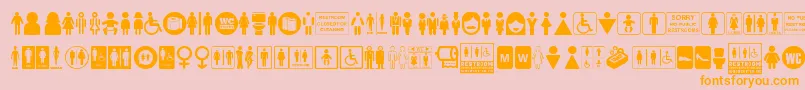 Restroom-Schriftart – Orangefarbene Schriften auf rosa Hintergrund