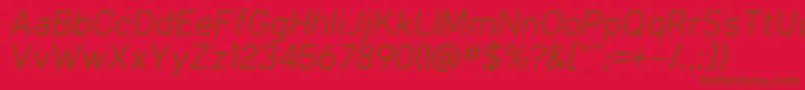 フォントKlimaRegularItalic – 赤い背景に茶色の文字
