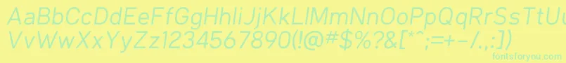 フォントKlimaRegularItalic – 黄色い背景に緑の文字