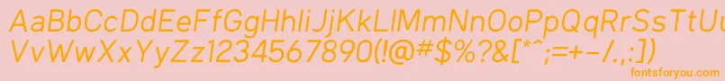 Więcej informacji o czcionce KlimaRegularItalic Czcionka KlimaRegularItalic – pomarańczowe czcionki na różowym tle