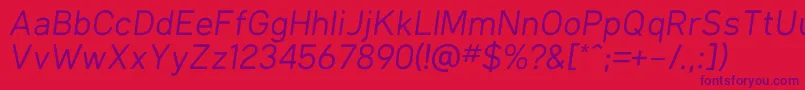 KlimaRegularItalic-fontti – violetit fontit punaisella taustalla