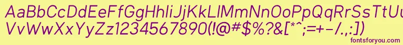 KlimaRegularItalic Font – Purple Fonts on Yellow Background