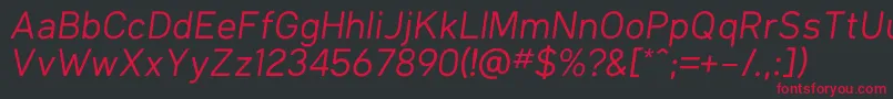 KlimaRegularItalic Font – Red Fonts on Black Background