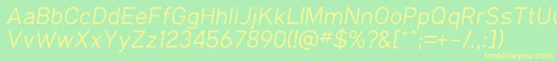 KlimaRegularItalic-Schriftart – Gelbe Schriften auf grünem Hintergrund