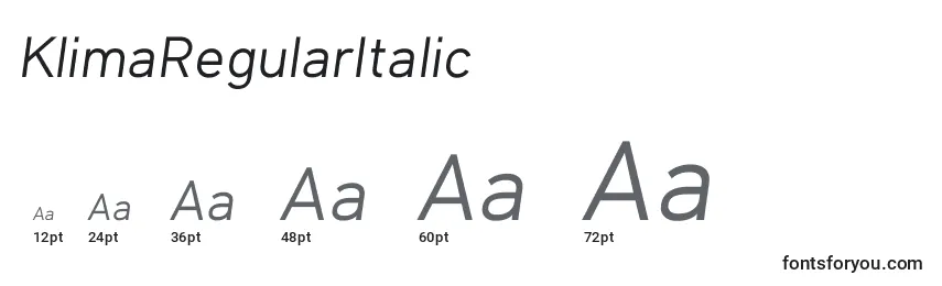 Размеры шрифта KlimaRegularItalic