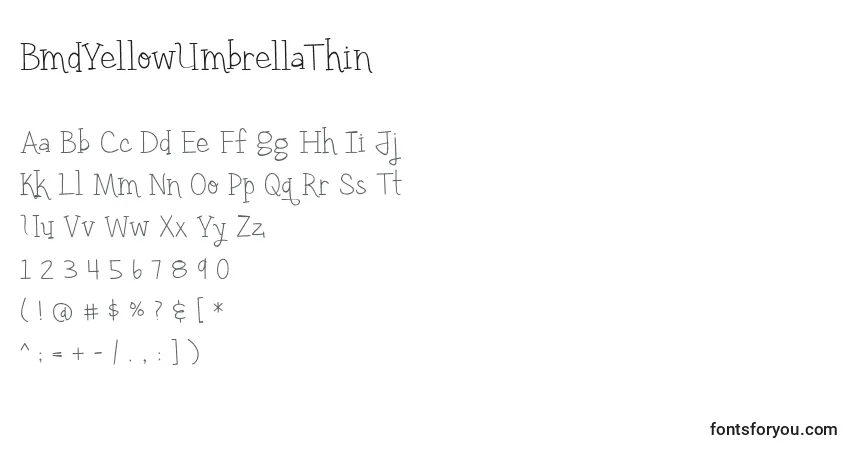 BmdYellowUmbrellaThin Font – alphabet, numbers, special characters