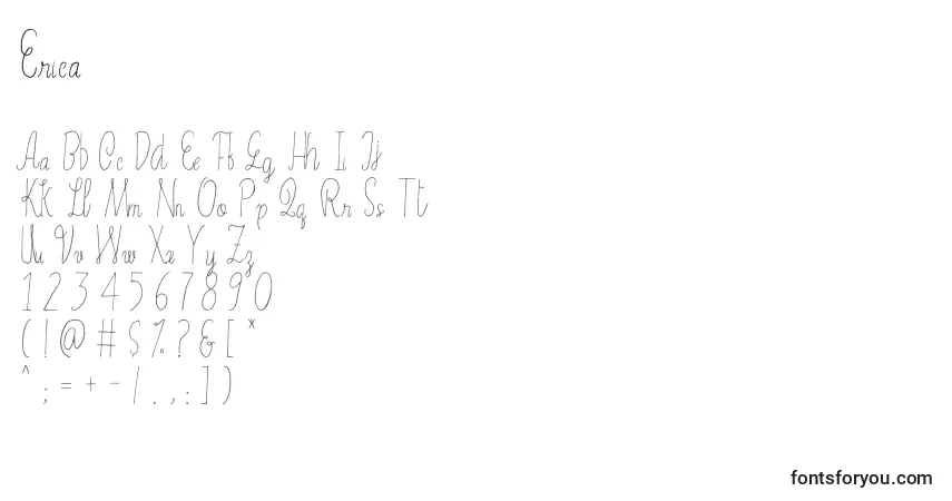 Schriftart Erica – Alphabet, Zahlen, spezielle Symbole