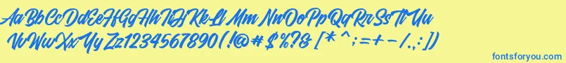 Fonte FrestyPersonalUseOnly – fontes azuis em um fundo amarelo