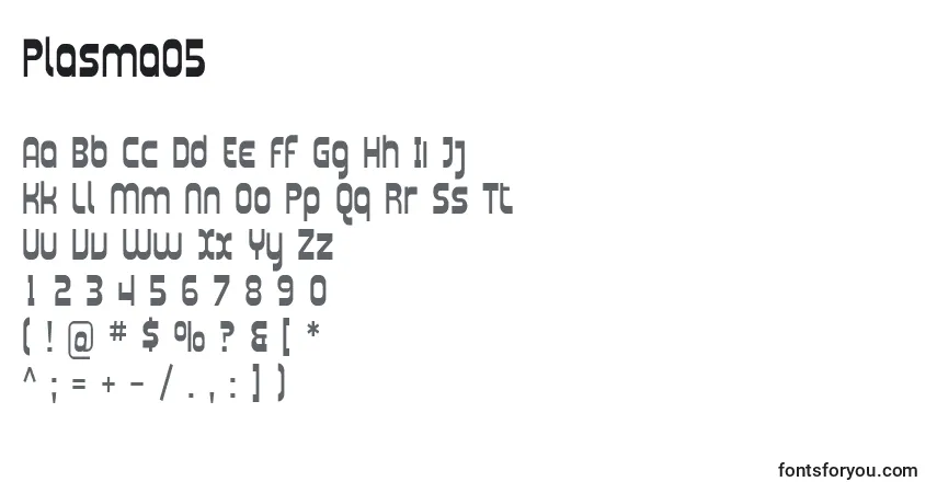 A fonte Plasma05 – alfabeto, números, caracteres especiais